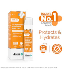 Envase compacto de The Derma Co gel protector solar para aplicar rápidamente.