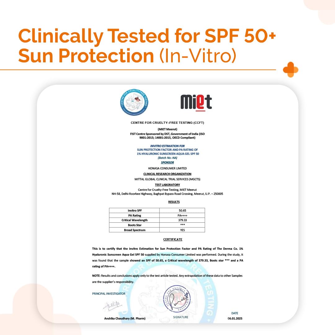 Protección SPF 50 PA++++ de The Derma Co para piel bien protegida.