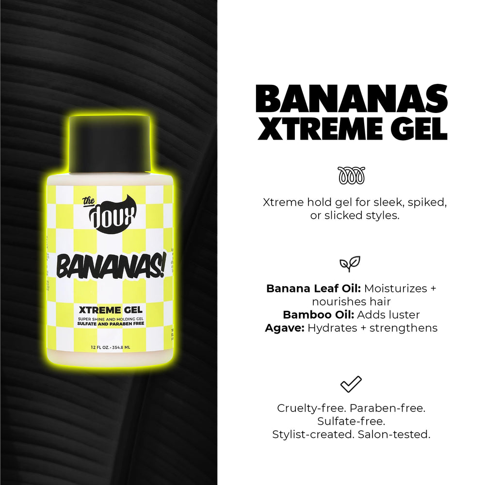 Aplicación de The Doux Bananas Xtreme Hold Gel en cabello para definir rizos