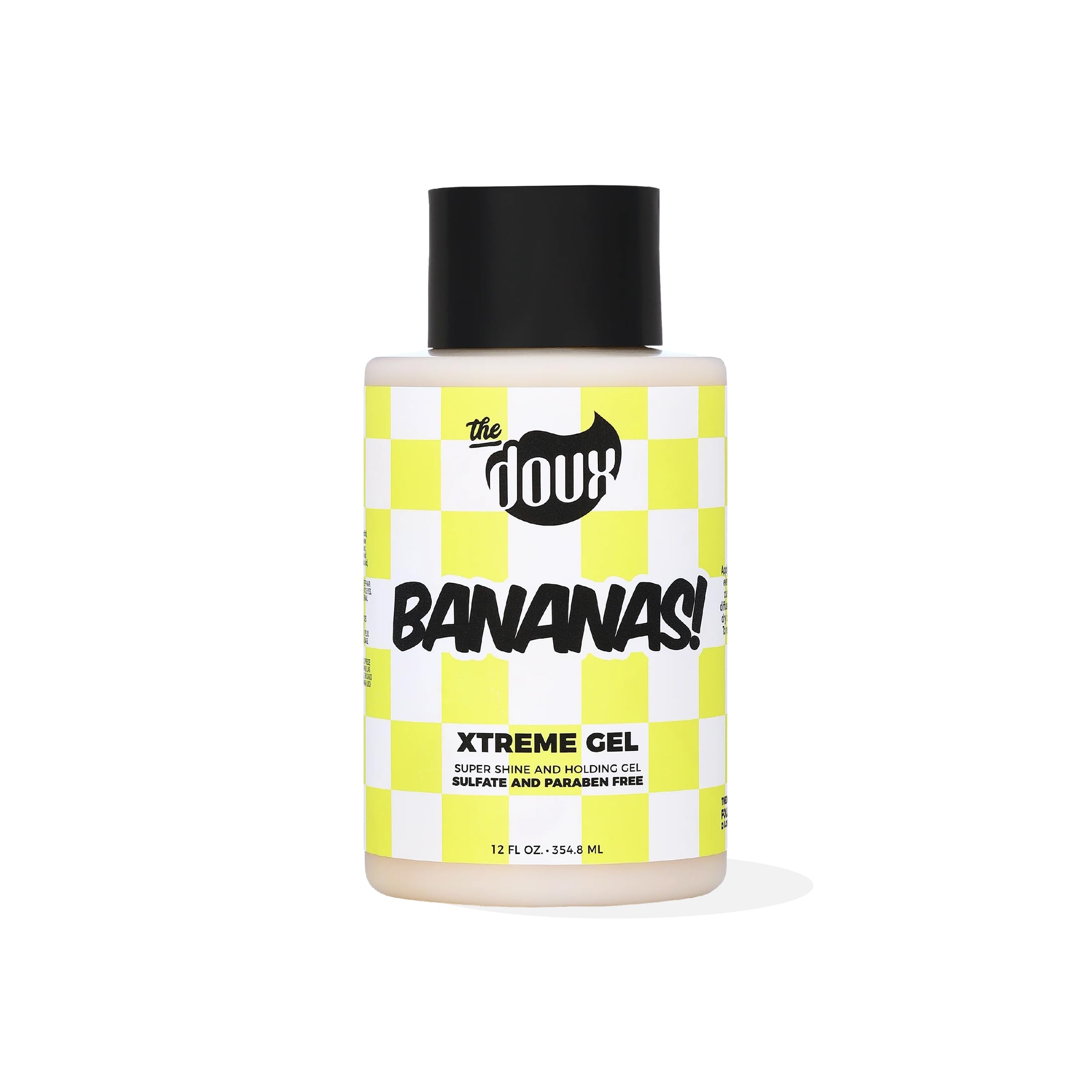 The Doux Bananas Xtreme Hold Gel en botella, fijación fuerte para rizos definidos