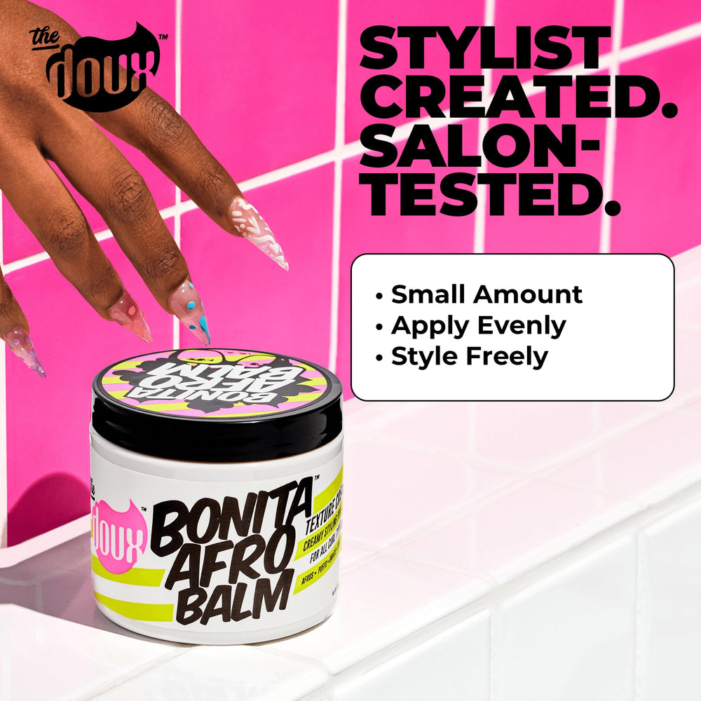 Bonita Afro Balm texture close-up highlights smooth, non-sticky frizz control.