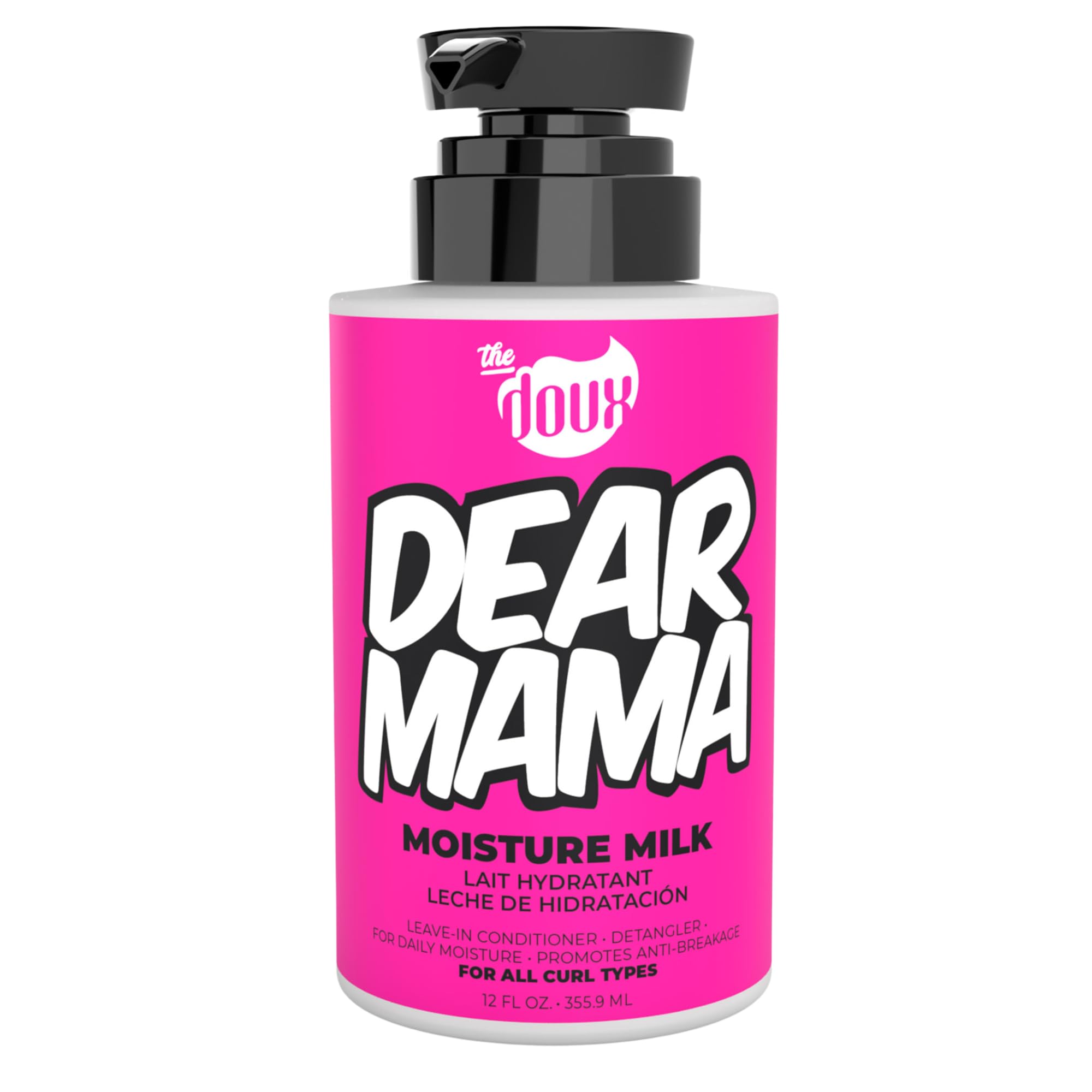 The Doux DEAR MAMA Leche humectante, botella frontal para rizos definidos.