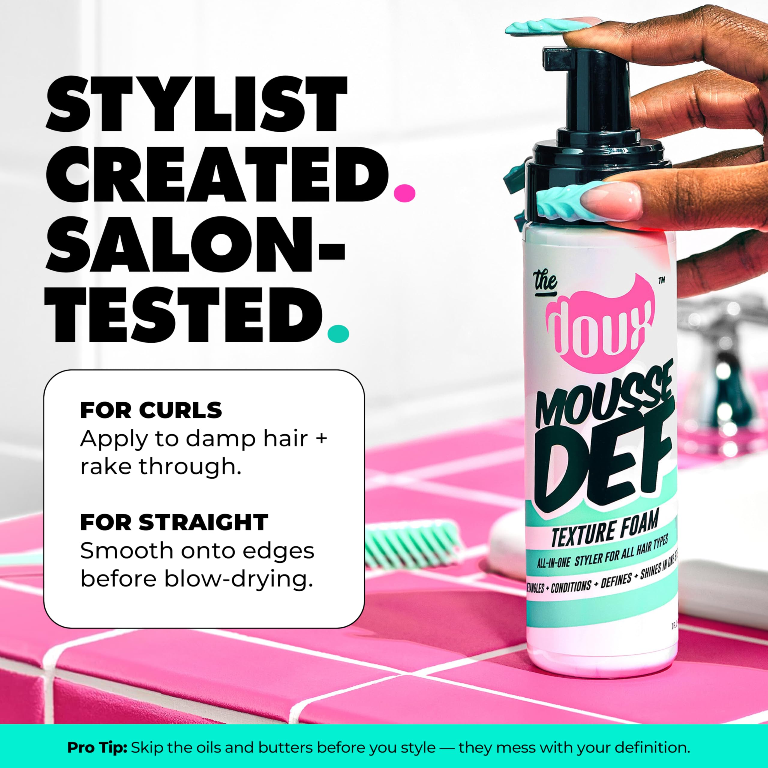 The Doux Mousse Def Texture fórmula profesional, probada en rizos reales.