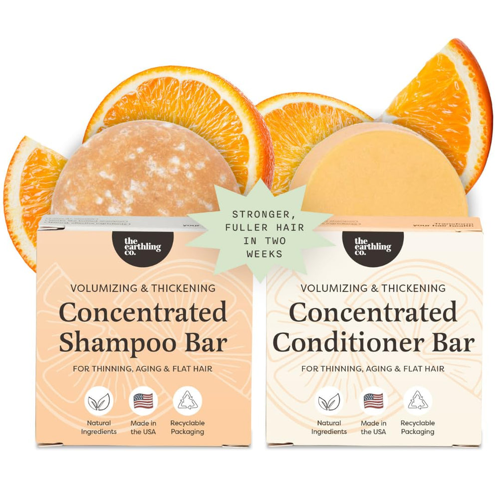 The Earthling Co. Citrus Sun shampoo bar packaging shows eco-friendly design for sustainable hair care.
