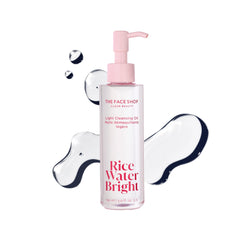 The Face Shop Rice Water Bright: botella de aceite desmaquillante que ilumina la piel y elimina maquillaje.