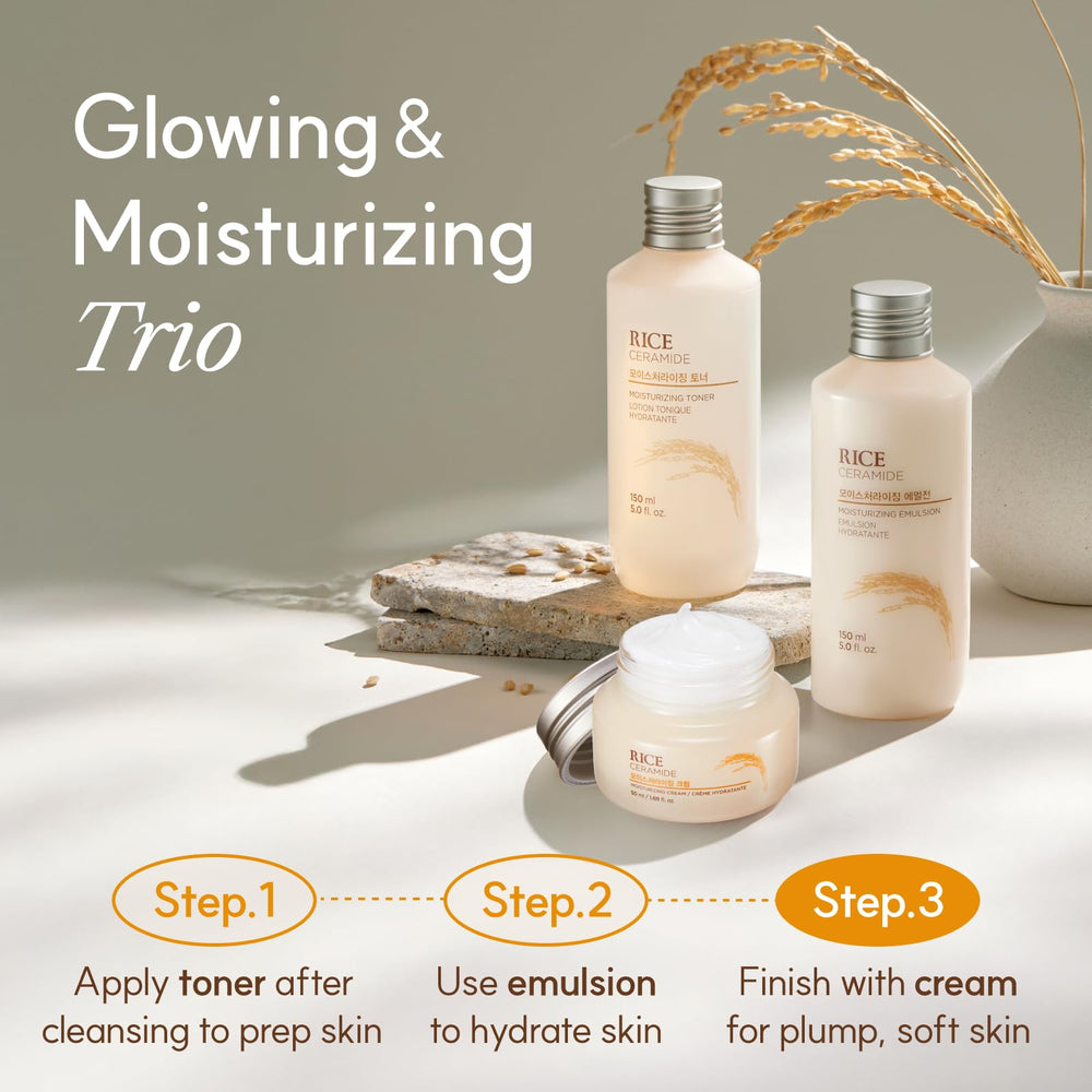 The Face Shop Rice Ceramide Cream usa ingredientes naturales para cuidado suave.