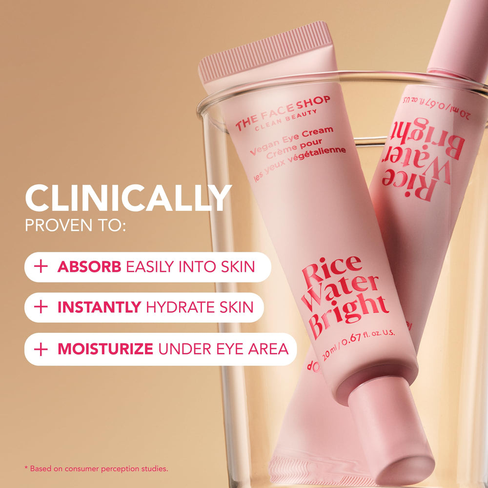 The Face Shop crema de ojos vegana Rice Water Bright para mirada descansada.