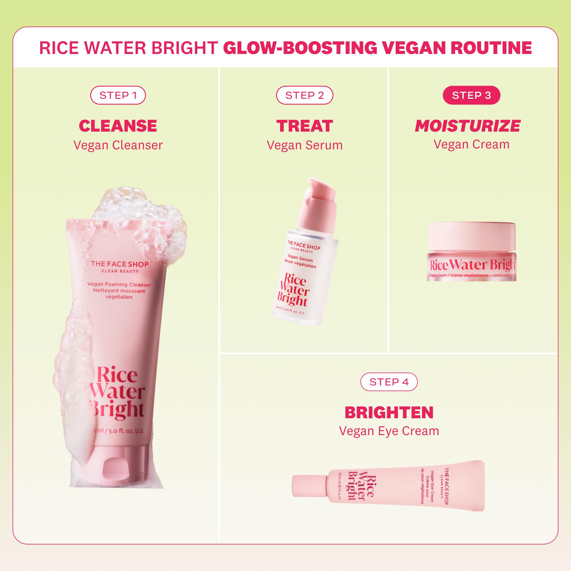 The Face Shop Rice Water Bright contiene fermentos de arroz y soja para cuidado.