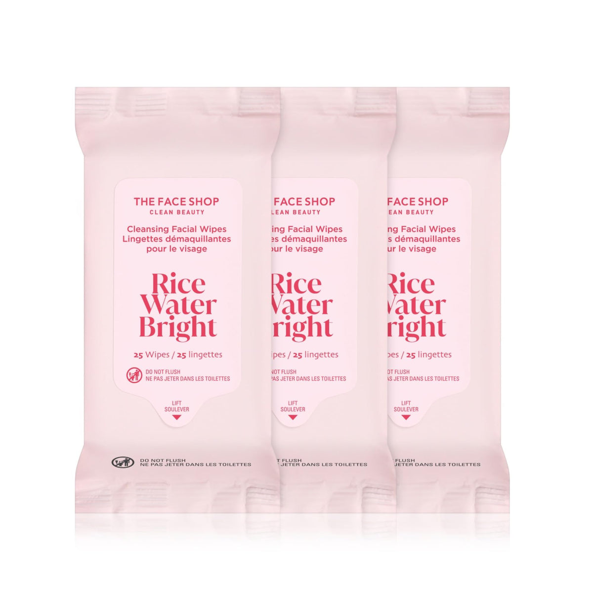 THE FACE SHOP GLAMZILLA Rice Water Bright, empaque triple pack para uso diario y viaje.