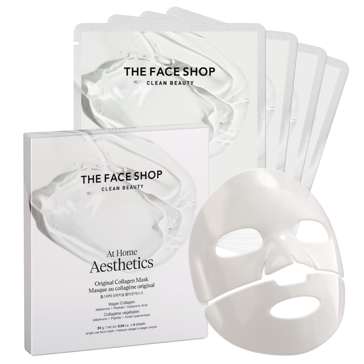 The Face Shop Original Vegan Collagen Mask packaging highlights vegan skincare convenience