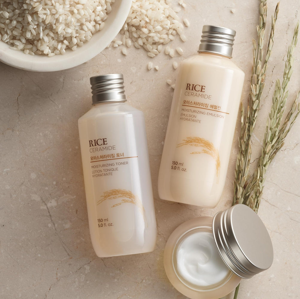 The Face Shop Rice Ceramide Emulsion, rutina diaria para piel equilibrada y suave.