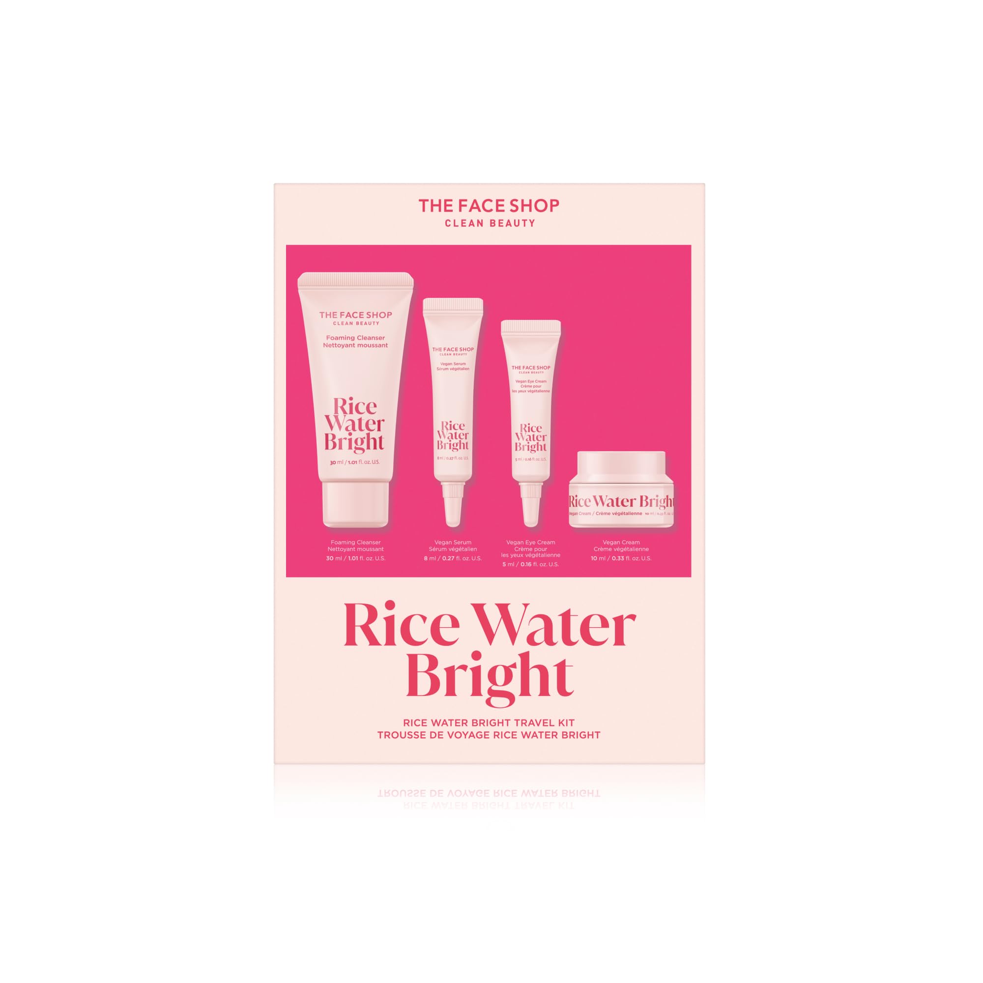 The Face Shop Rice Water Bright Kit de viaje para piel hidratada y luminosa.