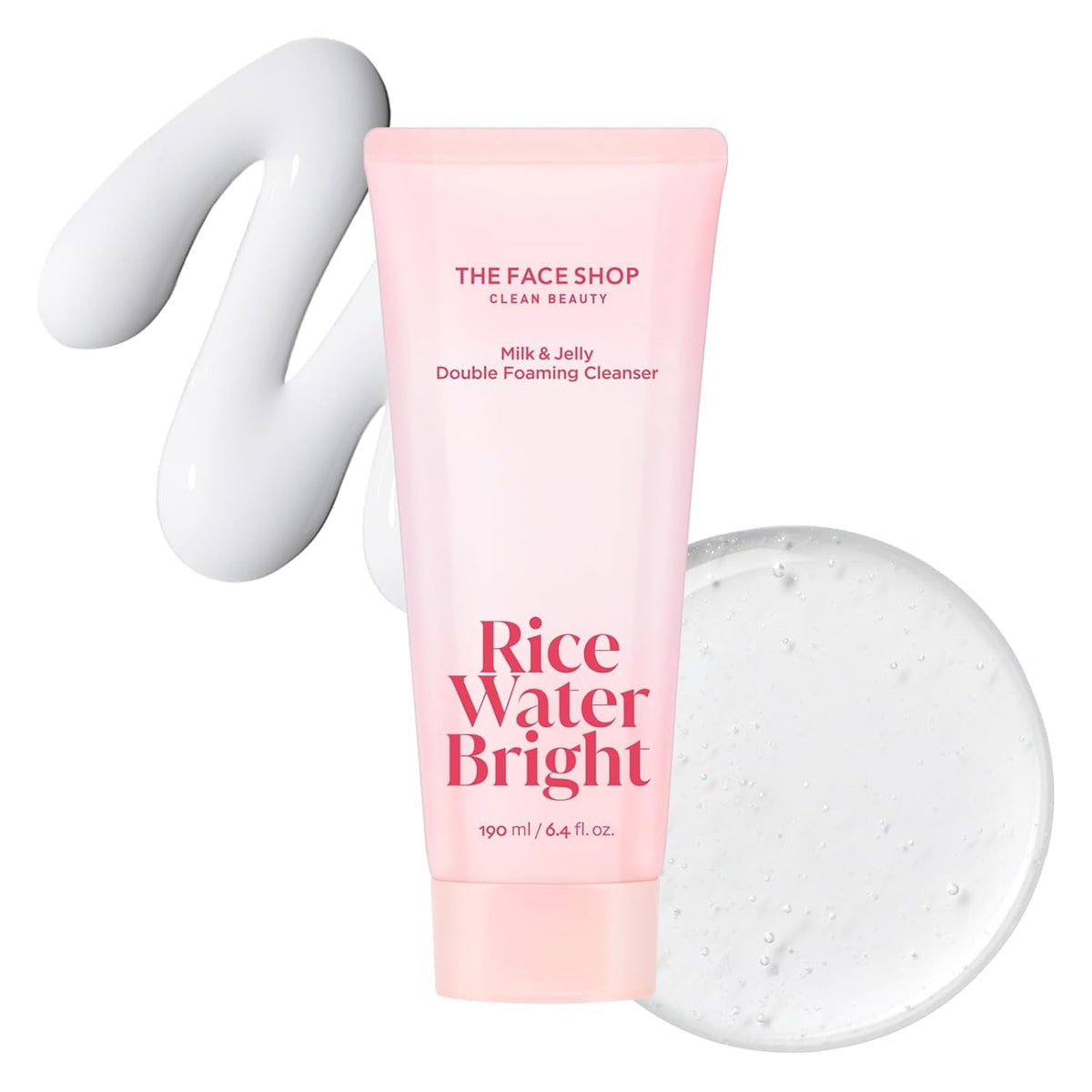 The Face Shop Rice Water Bright Milk & Jelly, doble limpiador en tubo, elimina maquillaje y SPF con hidratación.