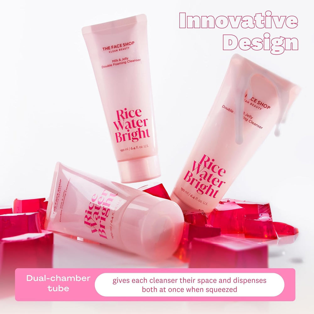 Textura de leche y gel en Rice Water Bright para limpieza suave y eficaz.