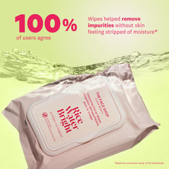 The Face Shop Rice Water Bright wipes application closeup, gentle makeup removal demonstrated