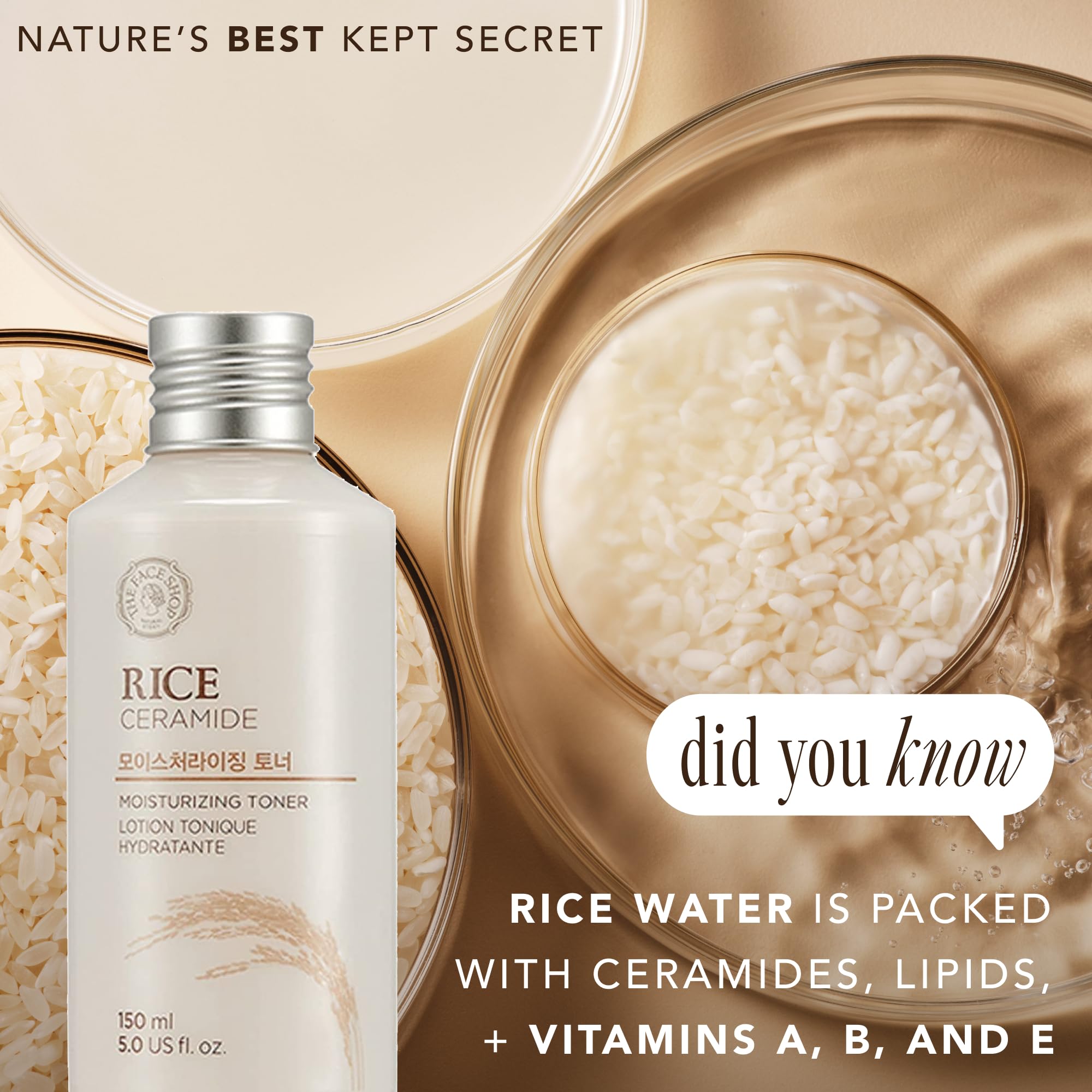 The Face Shop tónico arroz ceramida, absorción rápida tras la aplicación.