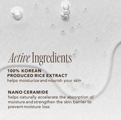The Face Shop tónico arroz ceramida, ingredientes clave visibles para una piel hidratada.