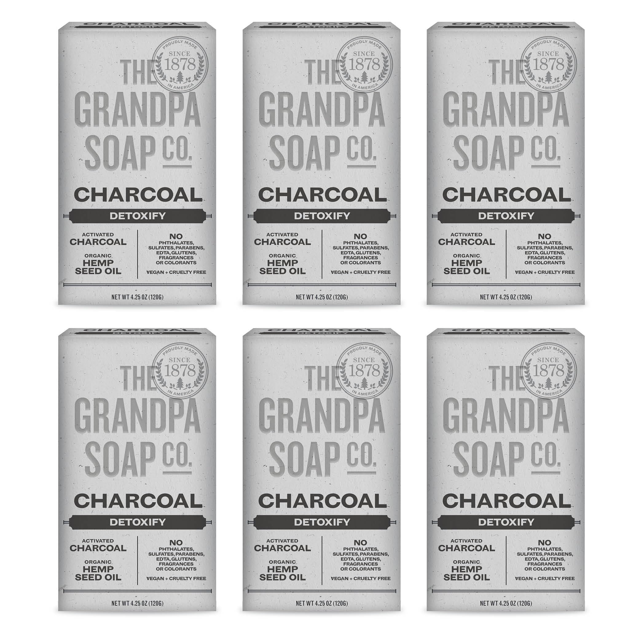 The Grandpa Soap Company charcoal bar soap with activated charcoal draws out dirt.