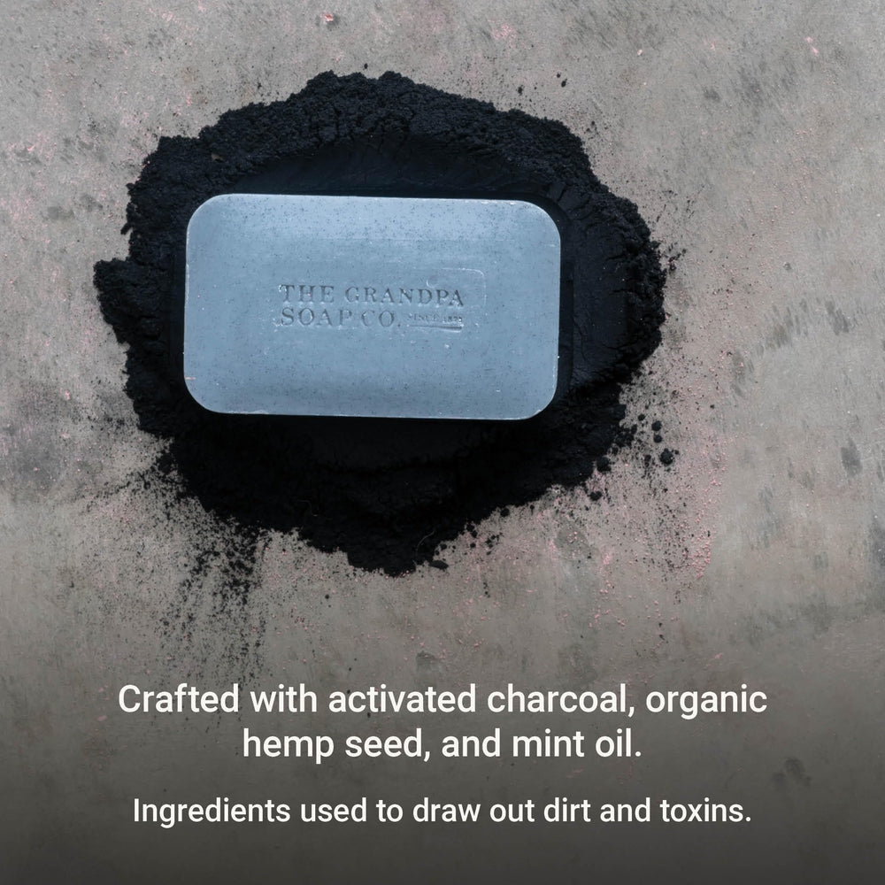 The Grandpa Soap Company charcoal bar soap with mint-oil offers refreshing cleanse.