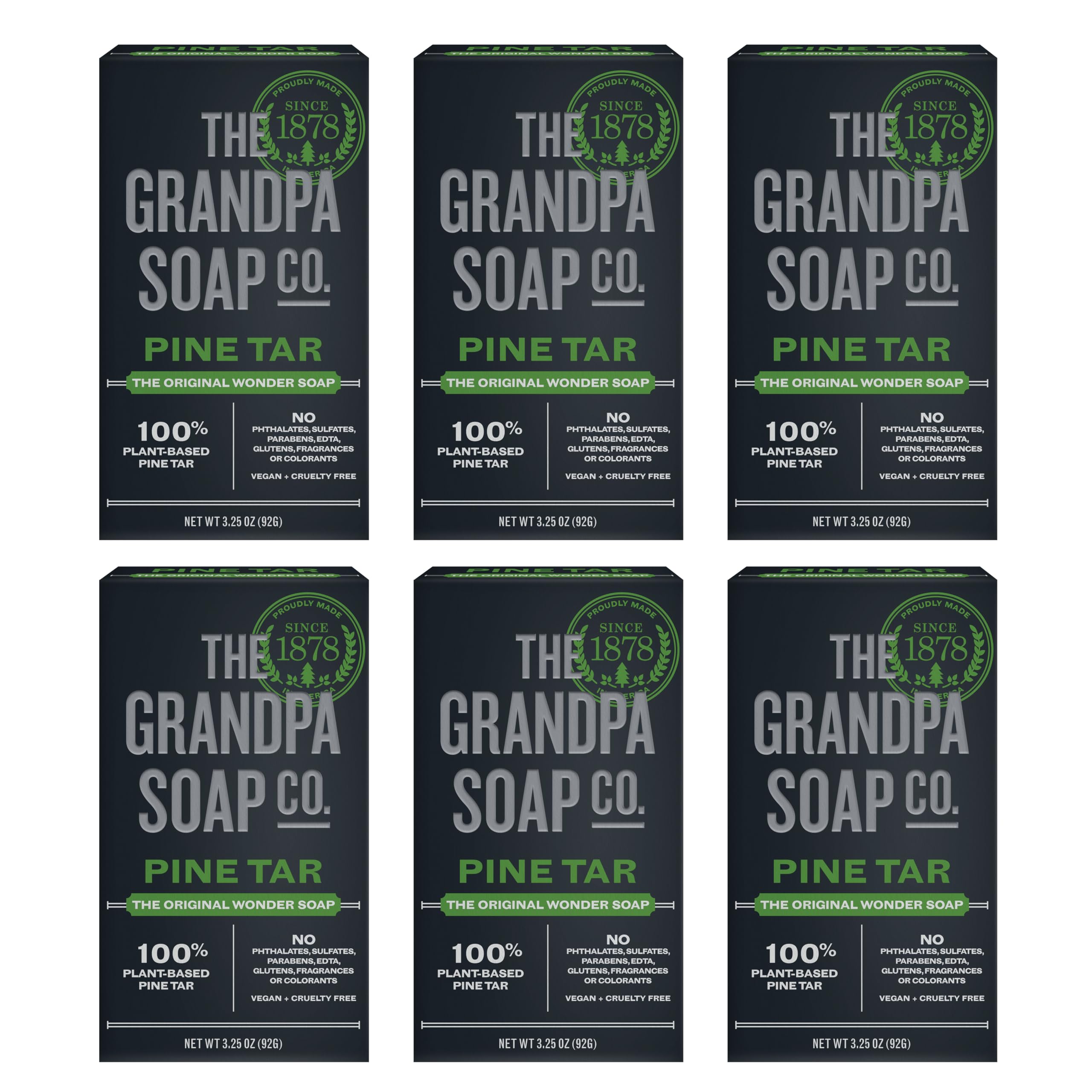 The Grandpa Soap Company Jabón de alquitrán de pino frente, limpieza profunda para piel sensible