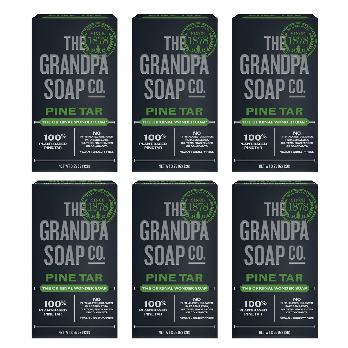 The Grandpa Soap Company Jabón de alquitrán de pino frente, limpieza profunda para piel sensible