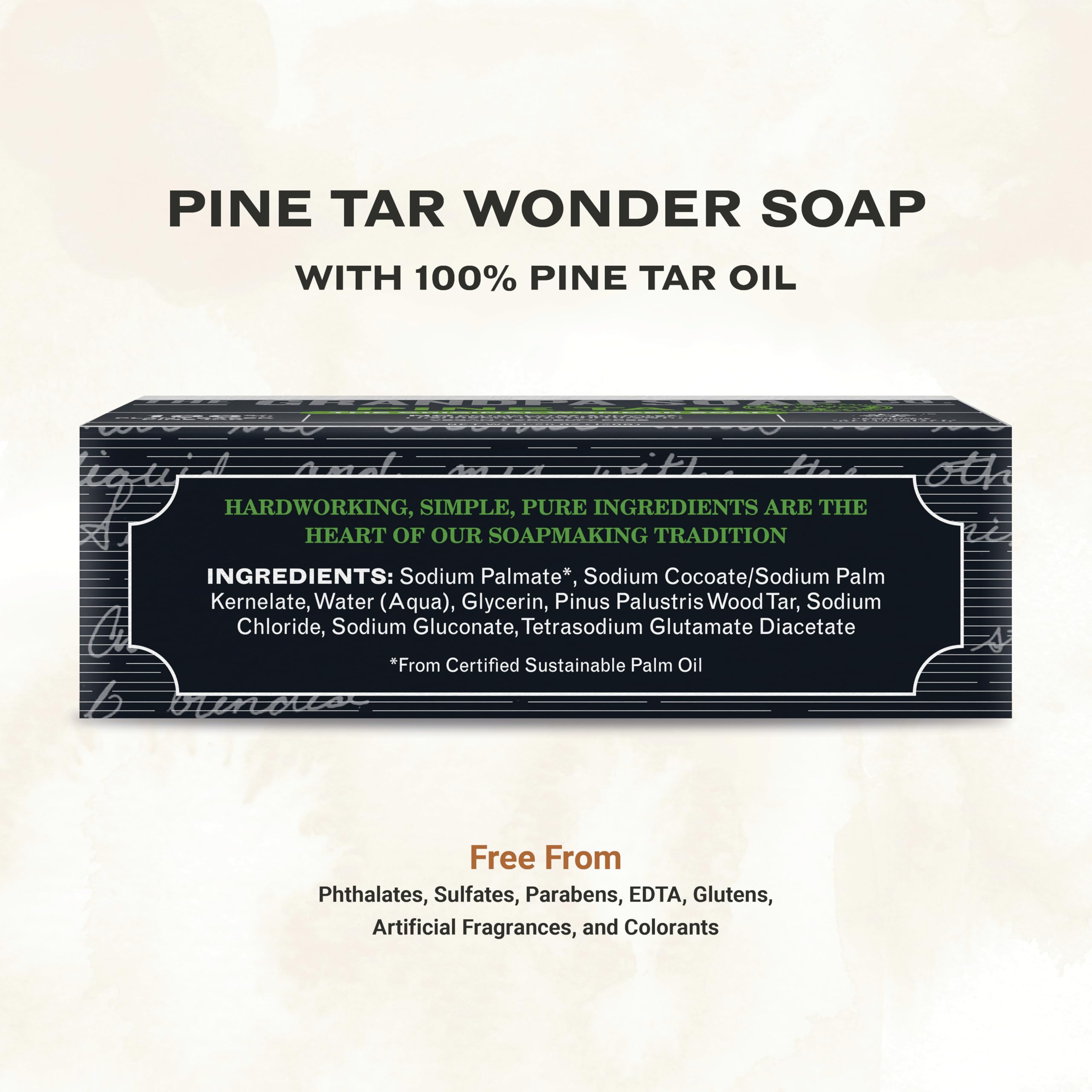 The Grandpa Soap Company Pine Tar Bar Soap en la mano, uso diario.