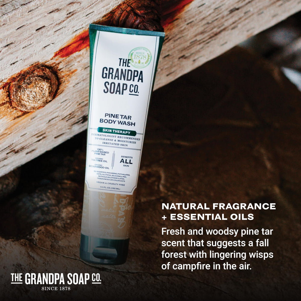 The Grandpa Soap Company Pine Tar Body Wash, envase con 52% reciclado postconsumo