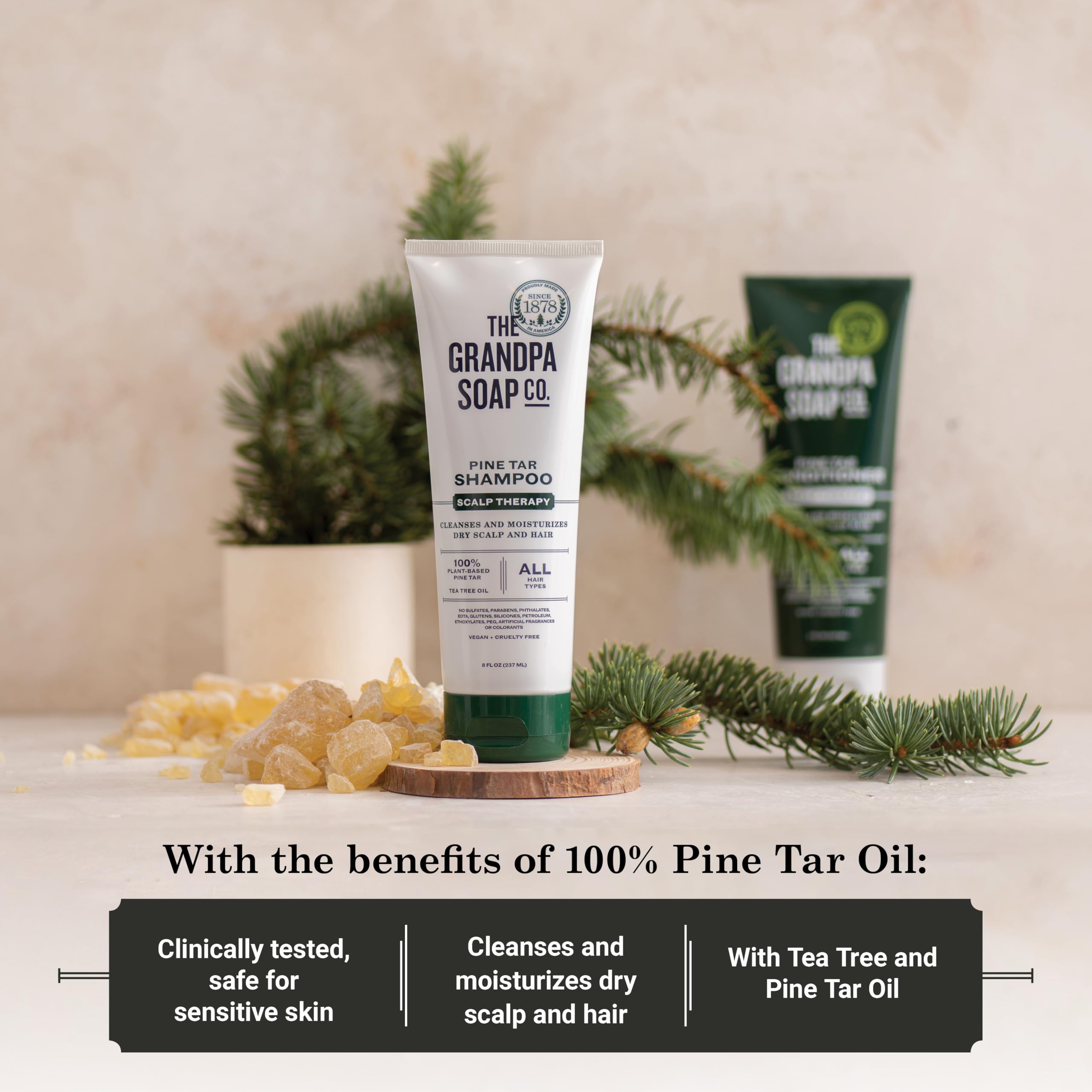 Post-wash look shows hydrated, manageable hair with The Grandpa Soap Company Pine Tar Shampoo.