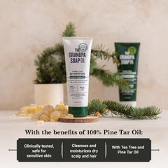 Post-wash look shows hydrated, manageable hair with The Grandpa Soap Company Pine Tar Shampoo.