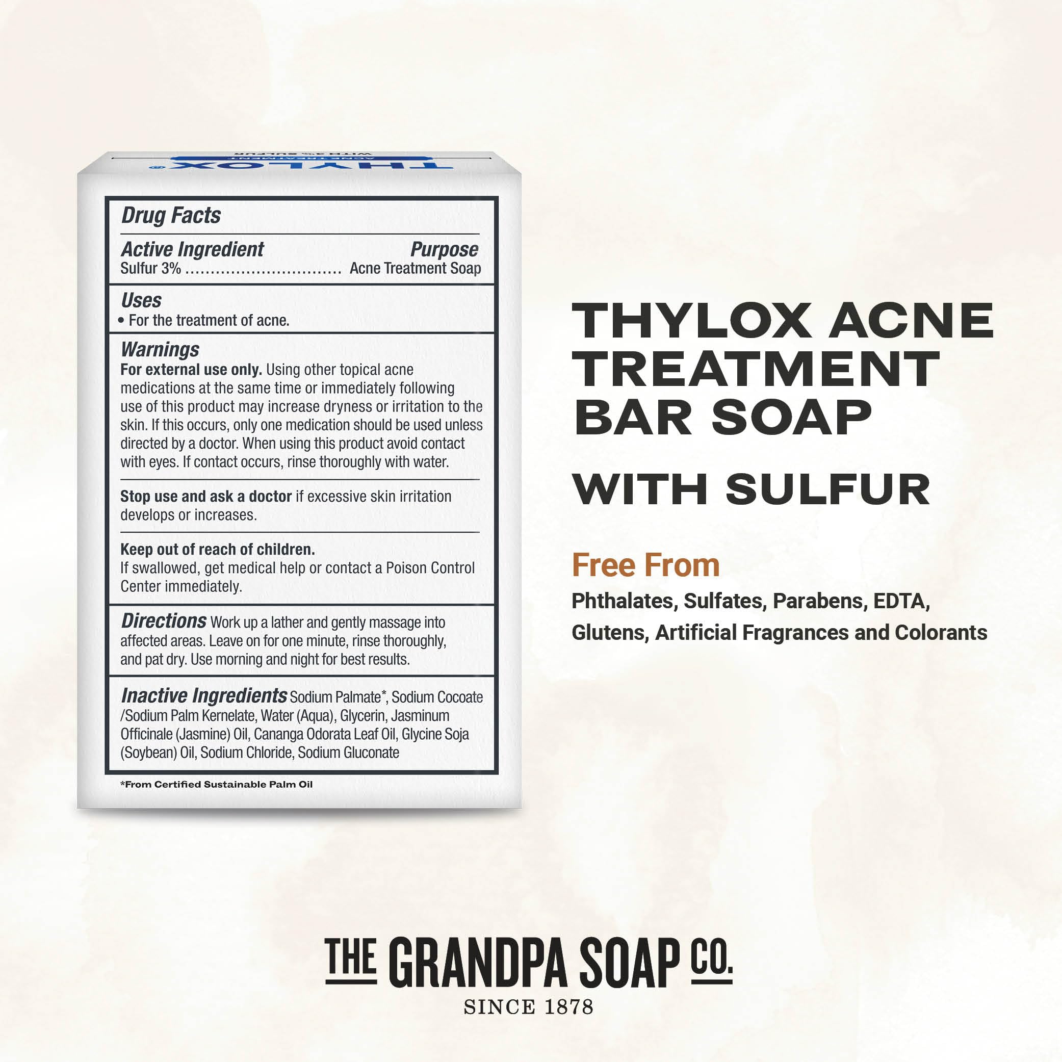 The Grandpa Soap Company Thylox acné en uso diario, puede favorecer una piel más clara