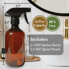 The Green Alcove 360° spray bottle upside-down spray enables full liquid use.