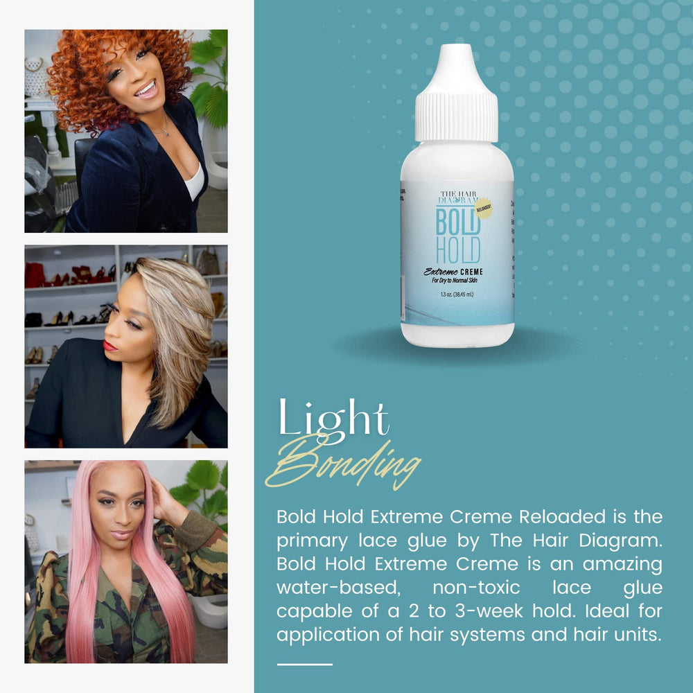 The Hair Diagram Bold Hold Extreme Creme on skin for a strong invisible bond.