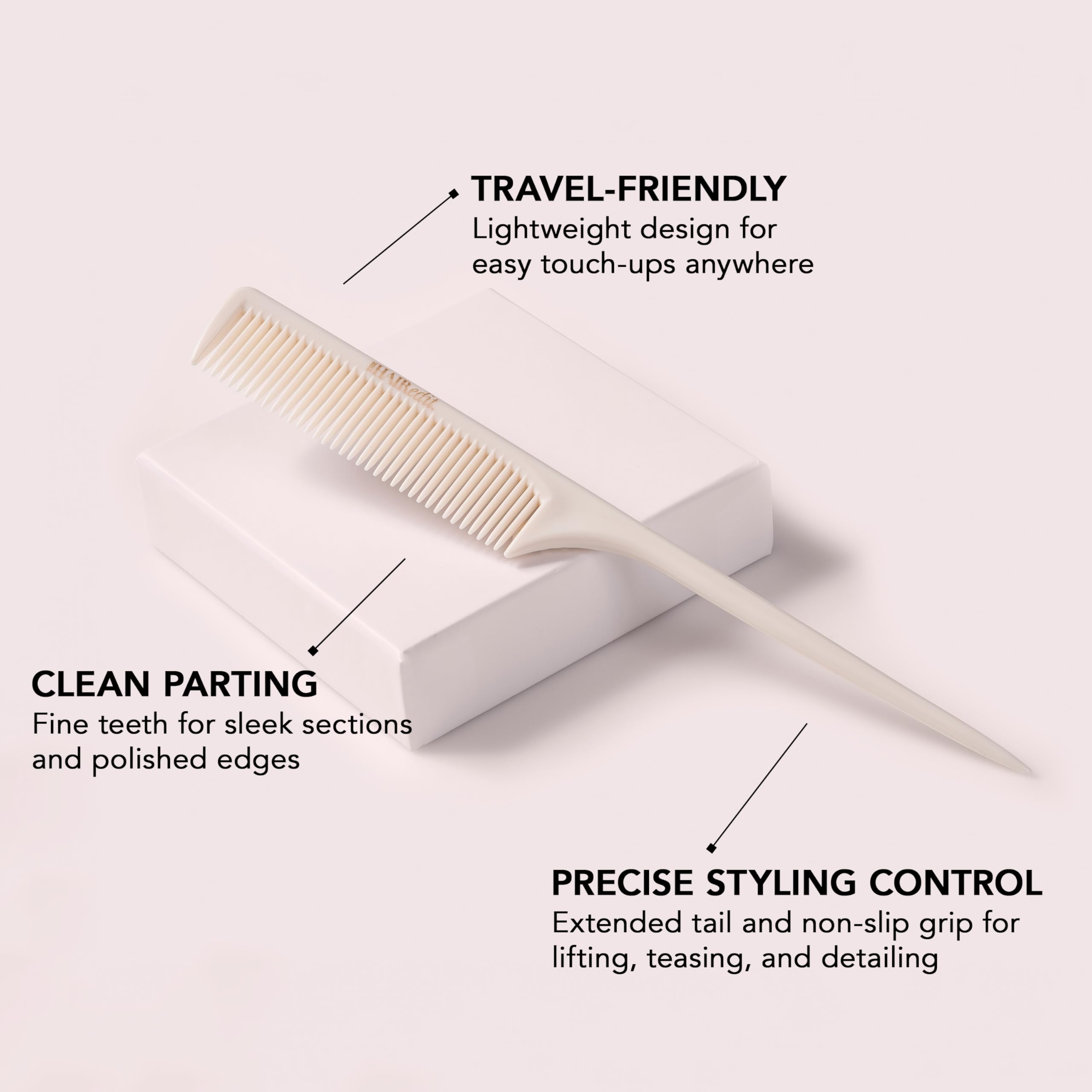 The Hair Edit extended tail for professional sectioning and placement.