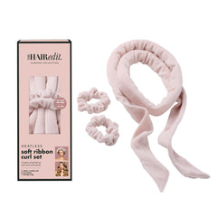 The Hair Edit heatless ribbon curl set on head for overnight curls.