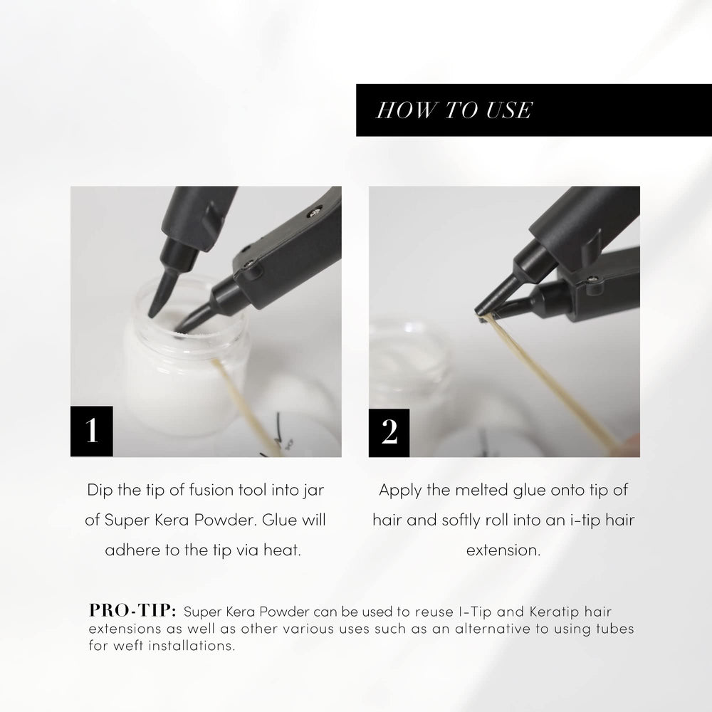 The Hair Shop fusion tool in use with keratin glue for re-tip work.