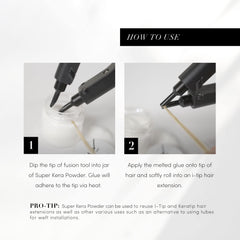 The Hair Shop fusion tool in use with keratin glue for re-tip work.