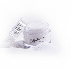 The Hair Shop keratin glue powder jar for re-tipping and reuse of extensions.
