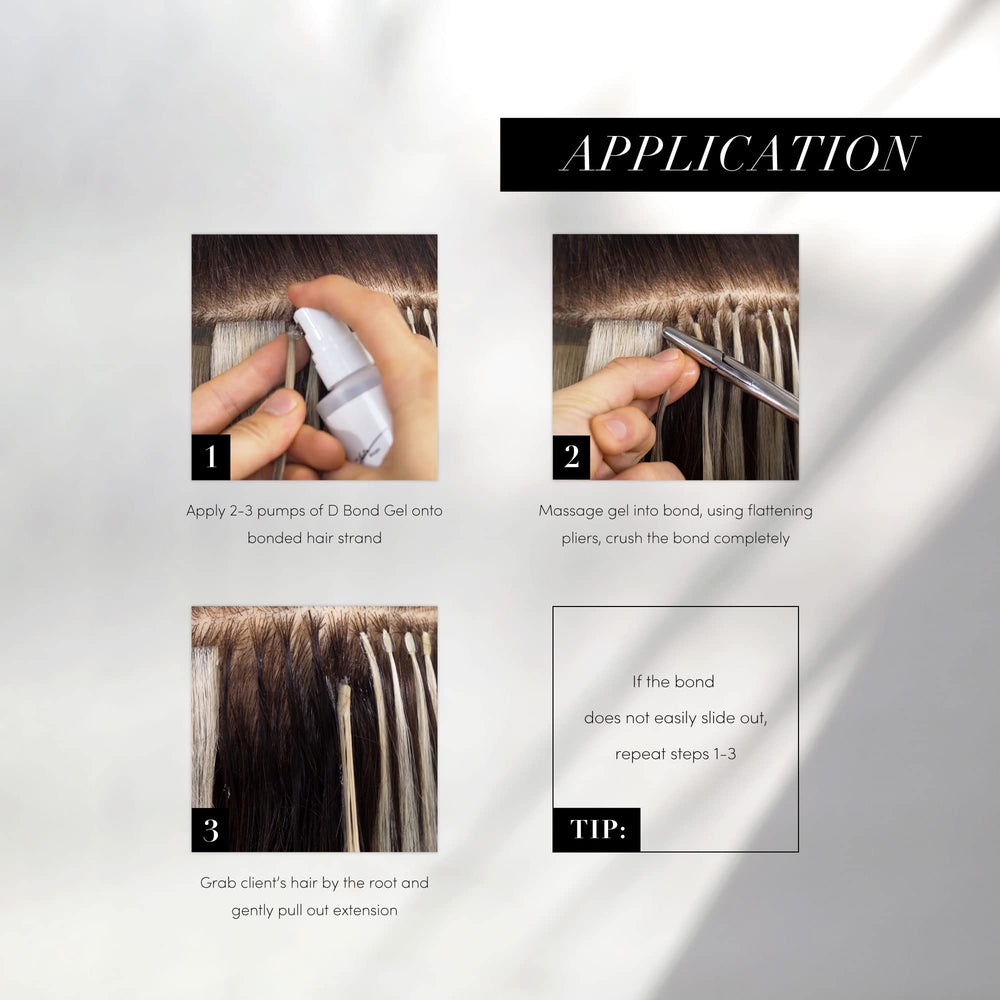 Close-up of The Hair Shop X10 Pro-Tools D Bond Remover label highlighting low-odor formula.