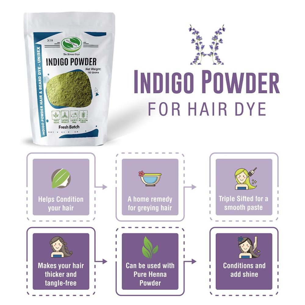 The Henna Guys Indigo powder color swatch, showing natural tone development.