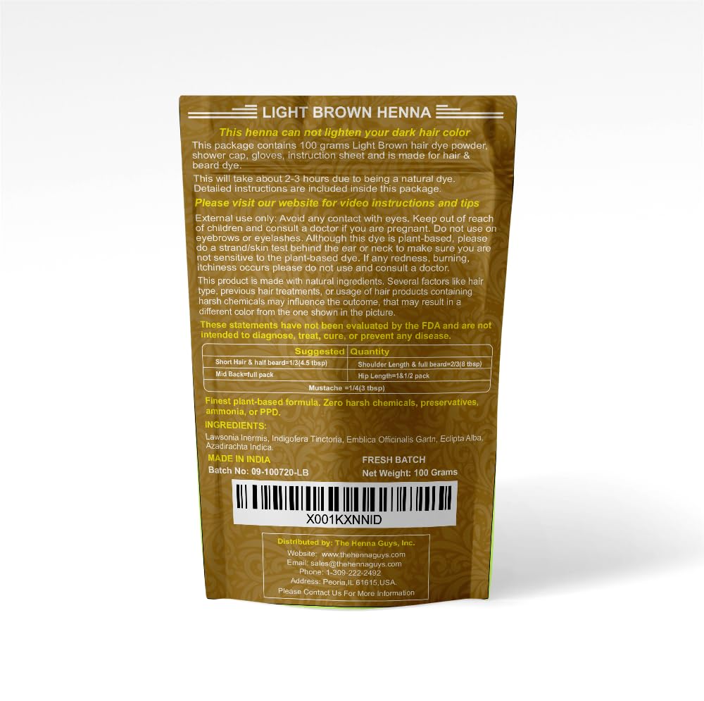 The Henna Guys Light Brown Dye vegan formula for plant-based care