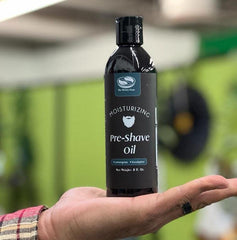 The Henna Guys lemongrass and eucalyptus label on the pre-shave oil.