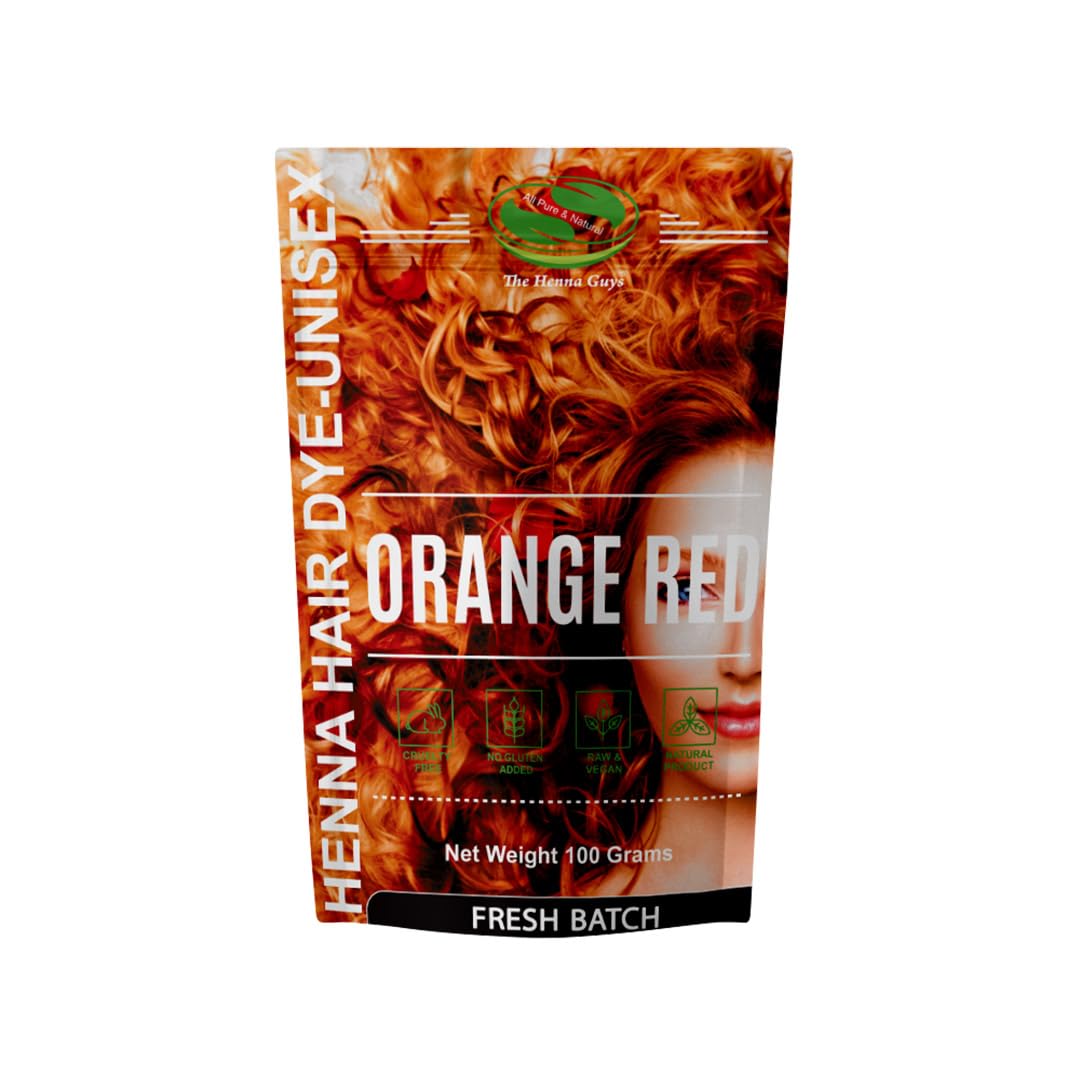 The Henna Guys red-orange henna pack front, ready for natural color on hair.