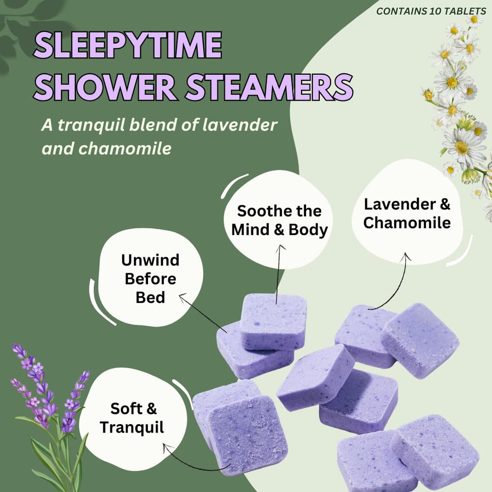 The Herbal Zen lavender shower steamer closeup highlights essential oils for relaxation.