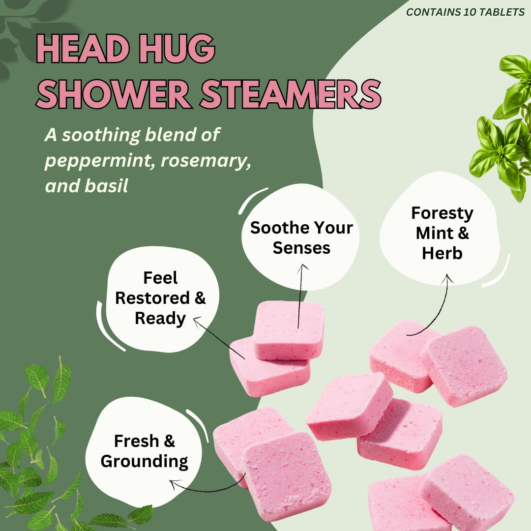 Peppermint and rosemary oils highlight the Head Hug steamers for a refreshing shower.