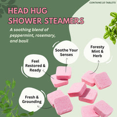 Peppermint and rosemary oils highlight the Head Hug steamers for a refreshing shower.