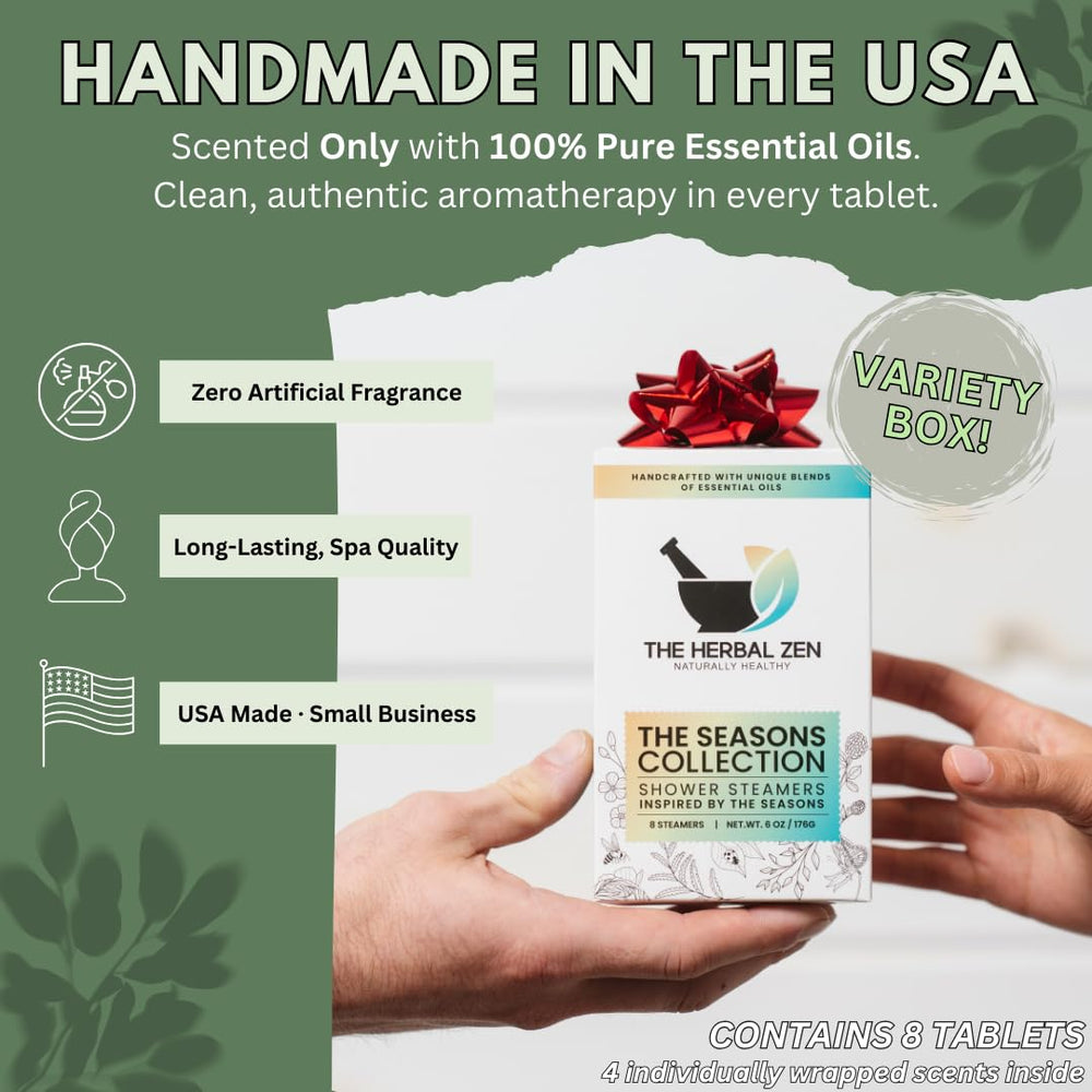 The Herbal Zen shower steamers lineup showcases seven blends for personalized relaxation.