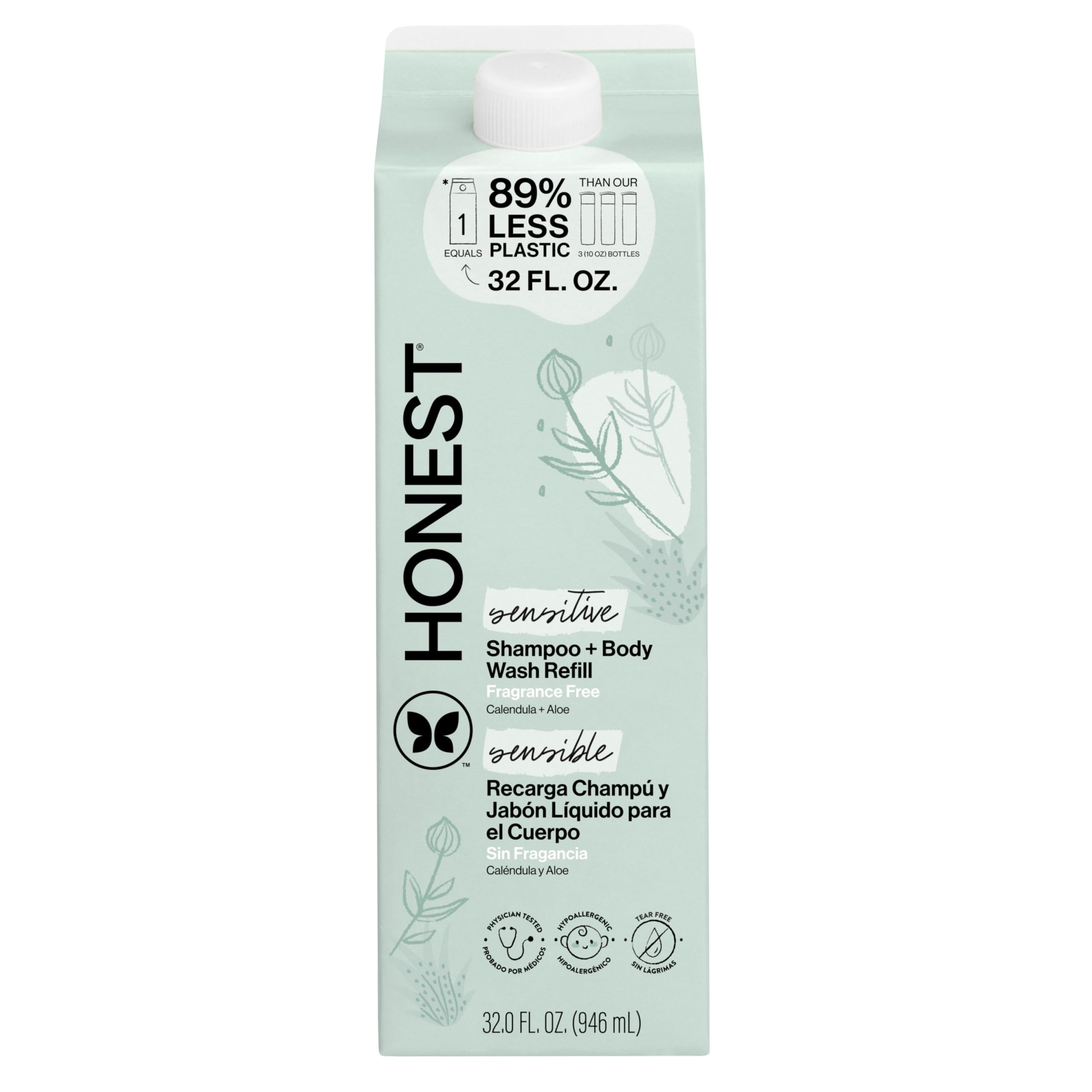The Honest Company 2-in-1 shampoo bottle shows gentle, fragrance-free cleansing for family bath time.
