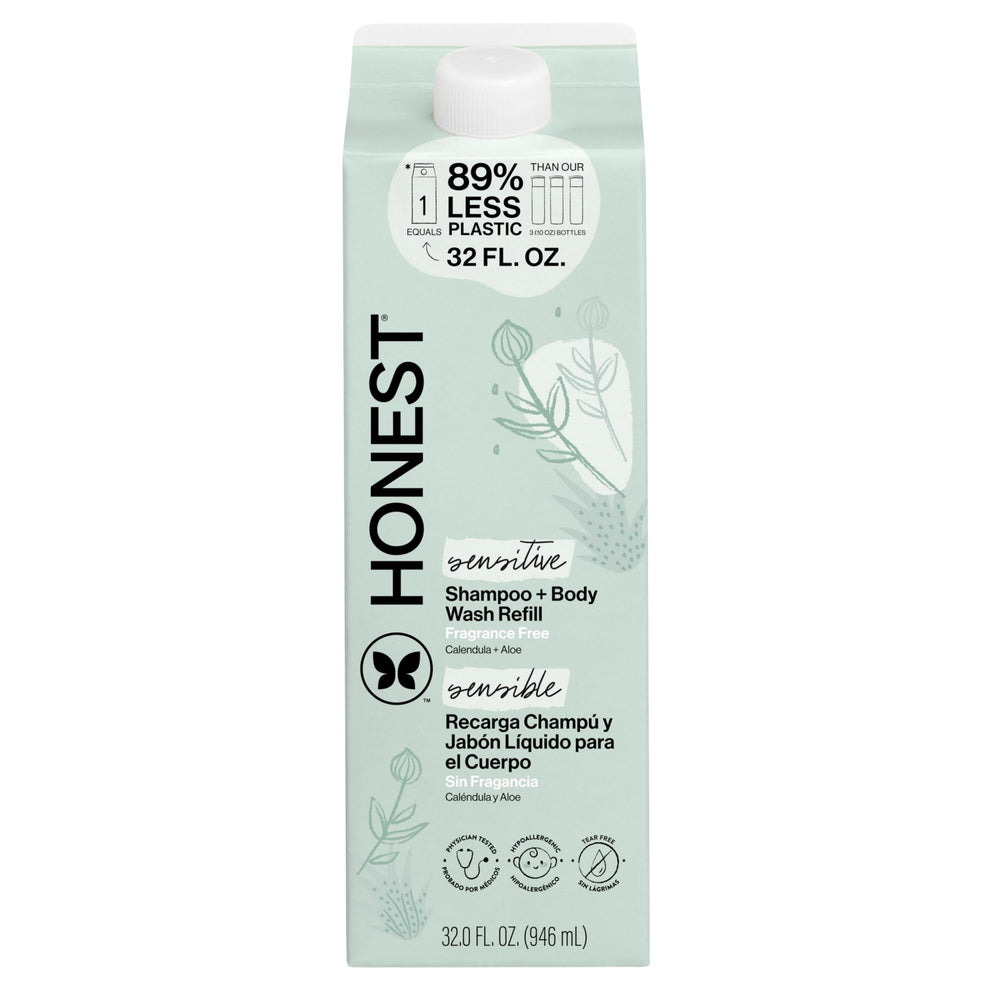 The Honest Company 2-in-1 shampoo bottle shows gentle, fragrance-free cleansing for family bath time.