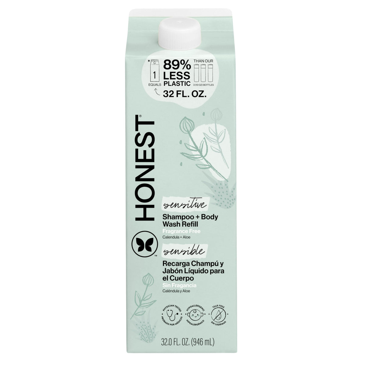 The Honest Company 2-in-1 shampoo bottle shows gentle, fragrance-free cleansing for family bath time.