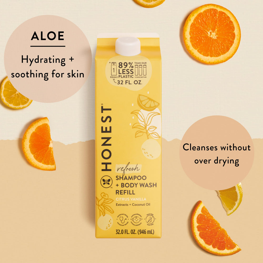 The Honest Company 32 oz refill carton in Citrus Vanilla for eco-friendly replenishment.
